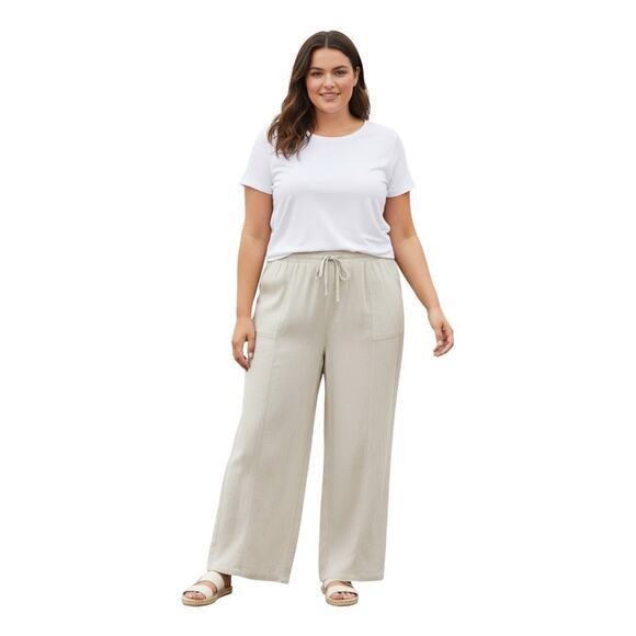Falls Creek Pants - Falls Creek Womens 1X Beige Linen Blend Lounge Pants Wide Leg Drawstring NWT